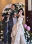 Elegant Ivory Strapless High-Slit Satin Train Prom Dresses Evening Dresses Wedding Dresses