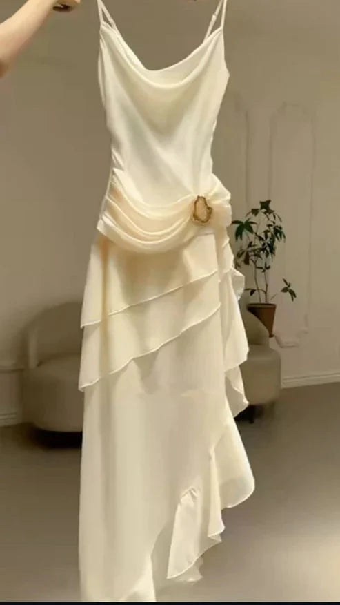 Elegant Ivory Straps Sheath Vintage Long Prom Dresses Main image