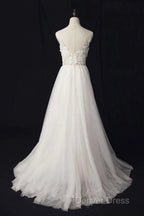 Elegant Ivory Tulle V Neck A Line Floor Length Wedding Dresses