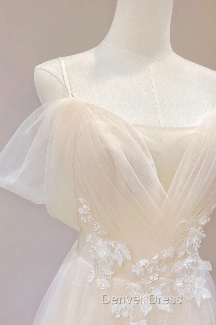 Elegant Ivory Tulle with Lace Long Off Shoulder Party Dresses A-line Prom Dresses prom Dresses shops