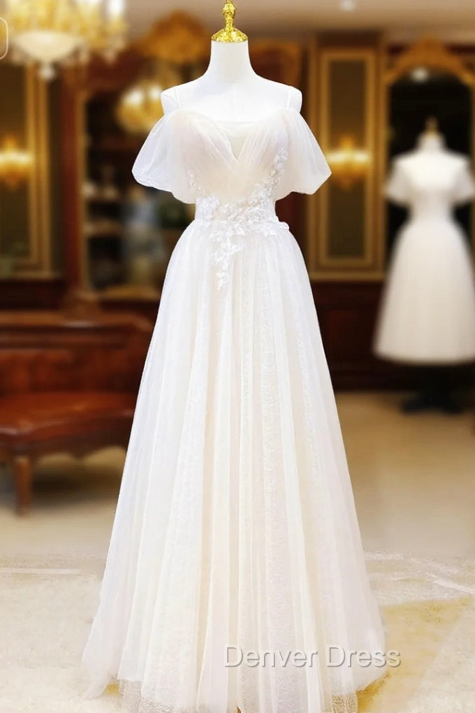 Elegant Ivory Tulle with Lace Long Off Shoulder Party Dresses A-line Prom Dresses prom Dresses shops Main image