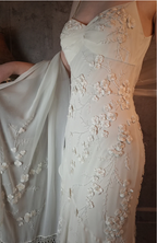 Elegant Ivory Mermaid V-Neck Thin Straps 3D Floral Chiffon Long Prom Dresses Evening Dresses