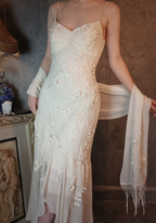 Elegant Ivory Mermaid V-Neck Thin Straps 3D Floral Chiffon Long Prom Dresses Evening Dresses