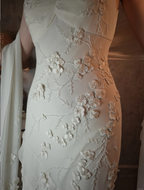 Elegant Ivory Mermaid V-Neck Thin Straps 3D Floral Chiffon Long Prom Dresses Evening Dresses