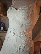 Elegant Ivory Mermaid V-Neck Thin Straps 3D Floral Chiffon Long Prom Dresses Evening Dresses