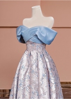 Elegant Jacquard Satin Off-The-Shoulder Long Prom Dresses Evening Dresses
