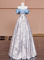 Elegant Jacquard Satin Off-The-Shoulder Long Prom Dresses Evening Dresses