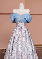 Elegant Jacquard Satin Off-The-Shoulder Long Prom Dresses Evening Dresses