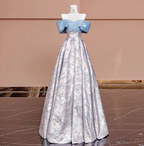 Elegant Jacquard Satin Off-The-Shoulder Long Prom Dresses Evening Dresses