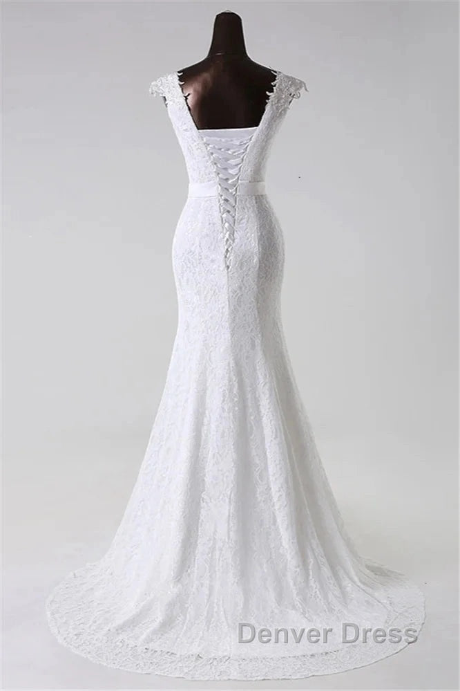 Elegant Jewel Long Lace Mermaid Wedding Gowns With Appliques Secondary image