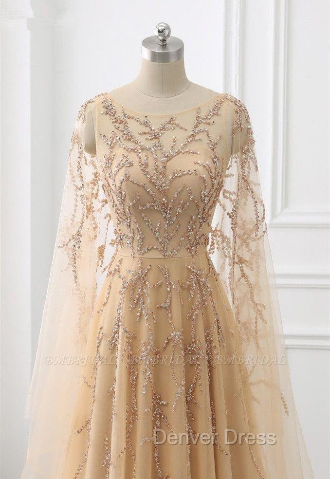Elegant Jewel Long Sleevess Ruffle Prom Dresses with Beadings On Sale Secondary image