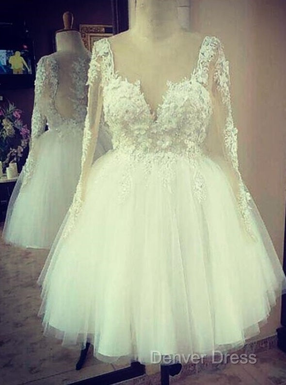 Elegant Lace Appliques Long Sleeves Bride Wedding Dresses Short Main image