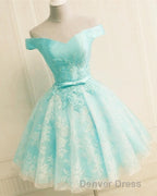 Elegant Lace Appliques Satin Off The Shoulder Homecoming Dresses Short