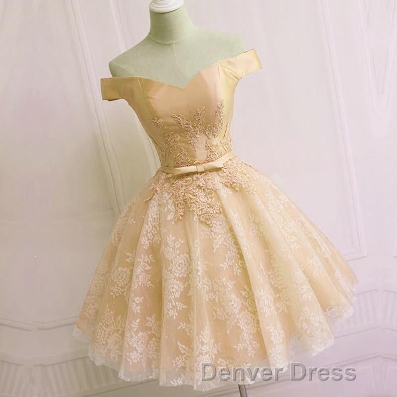 Elegant Lace Appliques Satin Off The Shoulder Homecoming Dresses Short