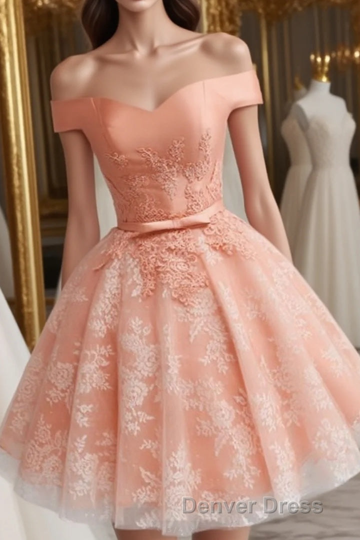 Elegant Lace Appliques Satin Off The Shoulder Homecoming Dresses Short Main image