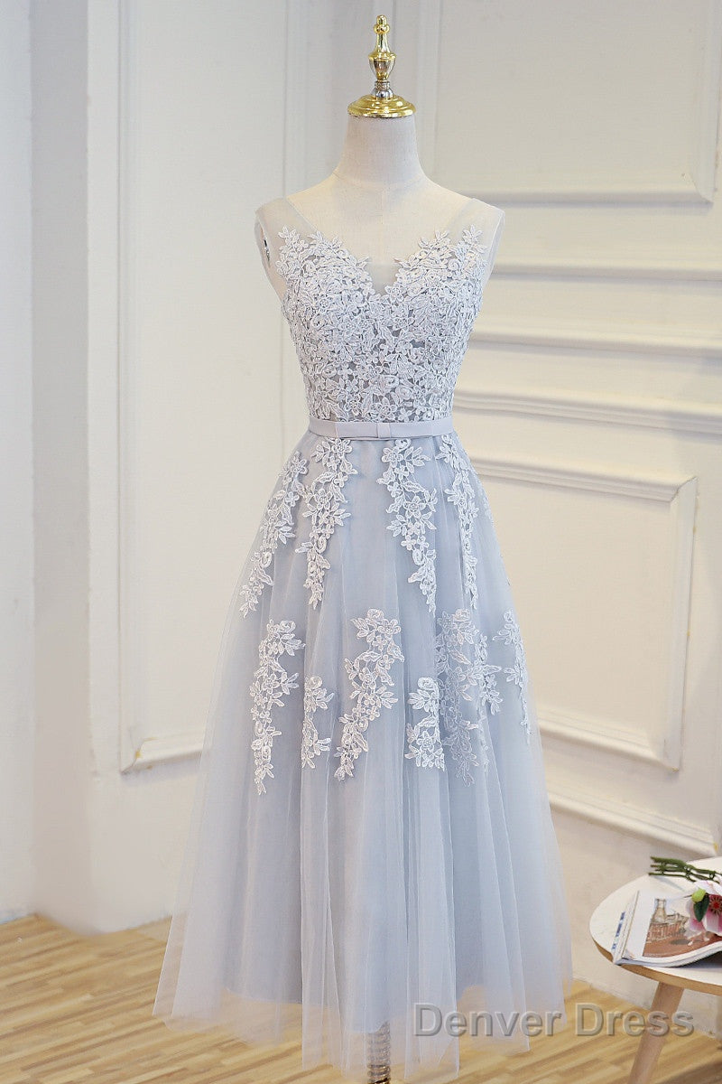 Elegant Lace Appliques Tea Length Bridesmaid Prom Dresses Secondary image
