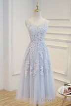 Elegant Lace Appliques Tea Length Bridesmaid Prom Dresses