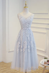 Elegant Lace Appliques Tea Length Bridesmaid Party Dresses