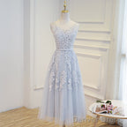 Elegant Lace Appliques Tea Length Bridesmaid Prom Dresses