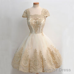 Elegant Lace Cheap Homecoming Dress, Cap Sleeve Tulle A-Line Homecoming Dress