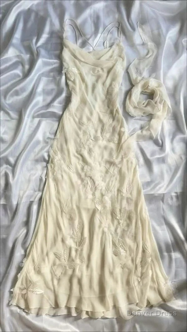 Elegant Lace Flowers Long Prom Dress Ivory Prom Dresses Main image