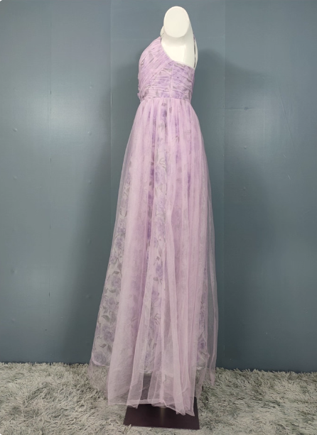 Elegant Lavender A-Line V-Neck Spaghetti Strap Tulle Long Prom Dresses Evening Dresses Secondary image