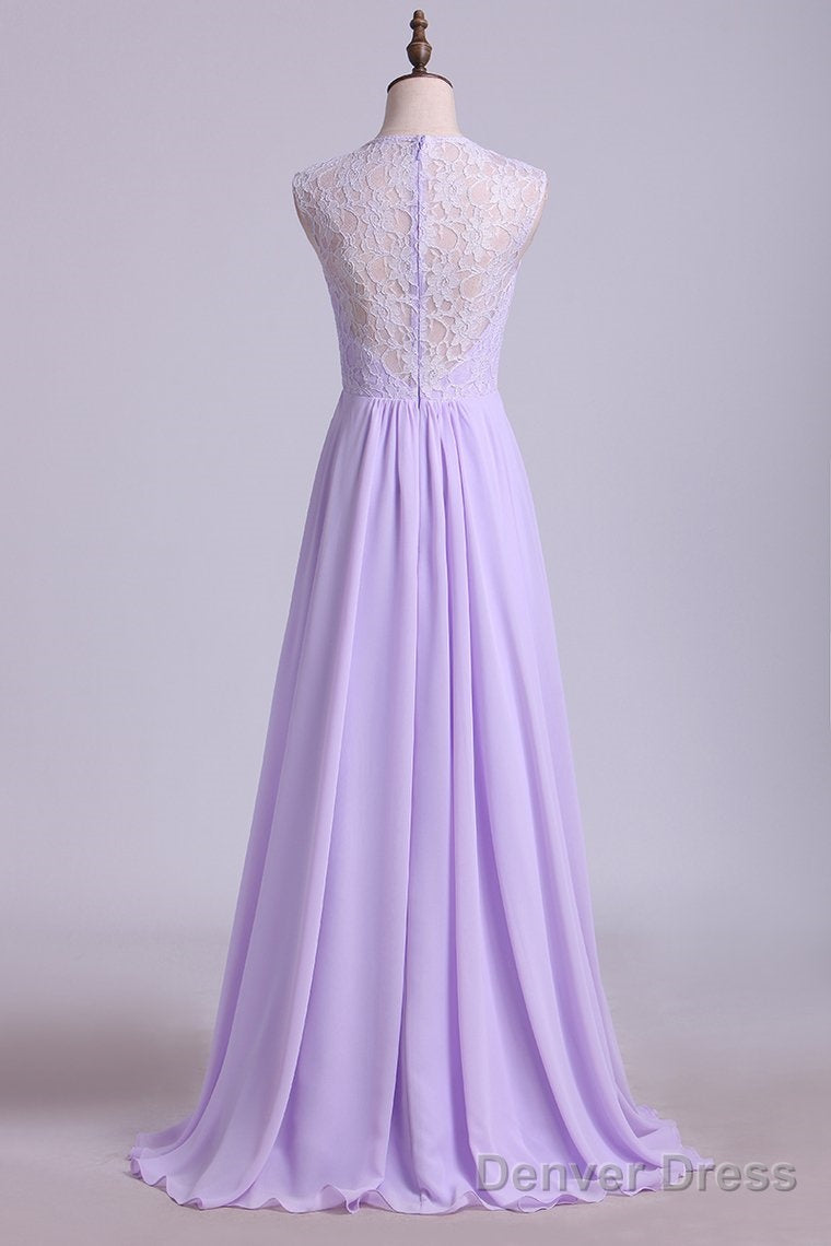 Elegant Lavender Lace Top Long Bridesmaid Dresses Secondary image