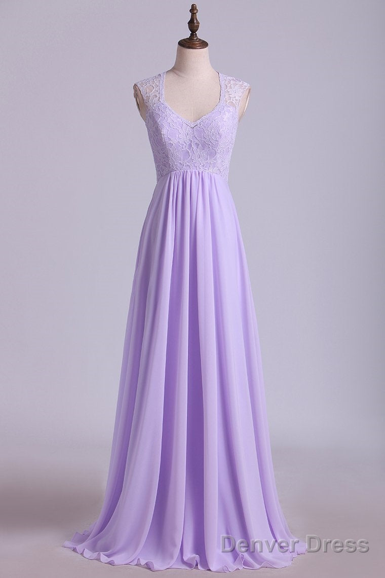Elegant Lavender Lace Top Long Bridesmaid Dresses Main image