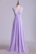 Elegant Lavender Lace Top Long Bridesmaid Dresses