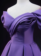 Elegant Lavender Off-The-Shoulder Ruffled Satin Long Prom Dresses Evening Dresses