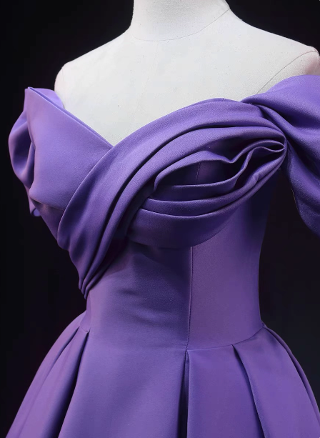 Elegant Lavender Off-The-Shoulder Ruffled Satin Long Prom Dresses Evening Dresses