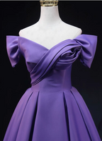 Elegant Lavender Off-The-Shoulder Ruffled Satin Long Prom Dresses Evening Dresses