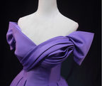 Elegant Lavender Off-The-Shoulder Ruffled Satin Long Prom Dresses Evening Dresses