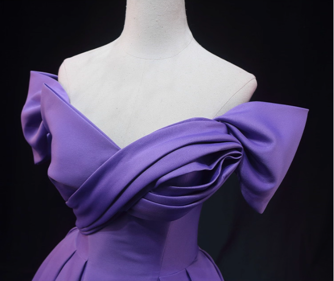 Elegant Lavender Off-The-Shoulder Ruffled Satin Long Prom Dresses Evening Dresses