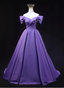 Elegant Lavender Off-The-Shoulder Ruffled Satin Long Prom Dresses Evening Dresses