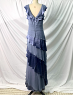 Elegant Layered Gradient Gray-Blue Slim-Fit V-Neck Ruffled Tiered Chiffon Long Prom Dresses Evening Dresses