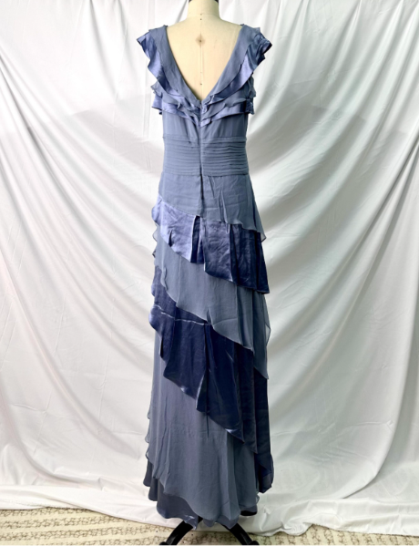 Elegant Layered Gradient Gray-Blue Slim-Fit V-Neck Ruffled Tiered Chiffon Long Prom Dresses Evening Dresses