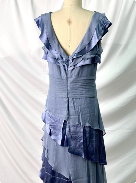 Elegant Layered Gradient Gray-Blue Slim-Fit V-Neck Ruffled Tiered Chiffon Long Prom Dresses Evening Dresses
