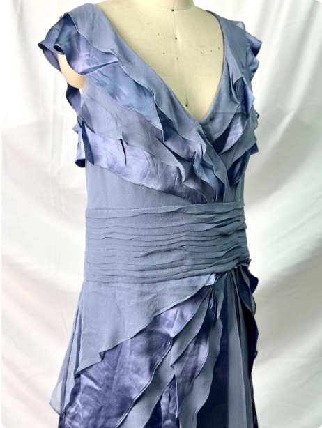 Elegant Layered Gradient Gray-Blue Slim-Fit V-Neck Ruffled Tiered Chiffon Long Prom Dresses Evening Dresses