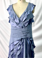 Elegant Layered Gradient Gray-Blue Slim-Fit V-Neck Ruffled Tiered Chiffon Long Prom Dresses Evening Dresses