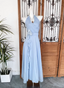 Elegant Light Blue A-Line Halter V-Neck 3D Floral Chiffon Long Prom Dresses Evening Dresses