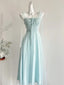 Elegant Light Blue A-Line Square Neck Tulle Long Prom Dresses Evening Dresses Bridesmaid Dresses