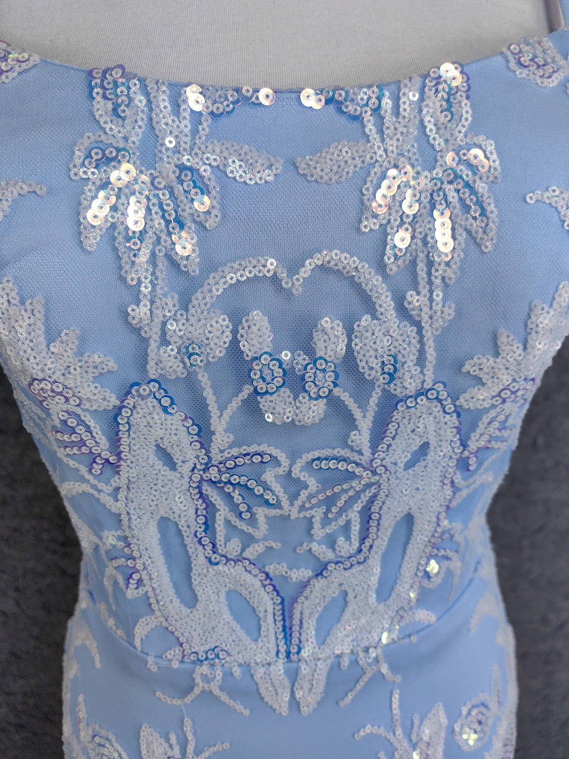 Elegant Light Blue Square Neck Spaghetti Strap Mermaid Sequin Tulle Long Prom Dresses Evening Dresses