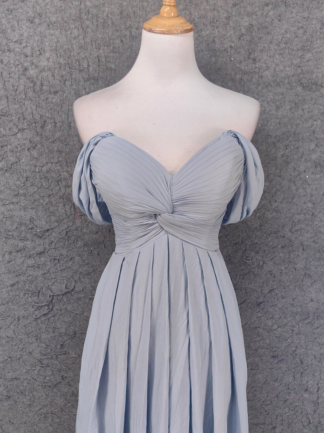 Elegant Light Gray A-Line Off-Shoulder Twist Ruffled Chiffon Long Prom Dresses Evening Dresses Bridesmaid Dresses Secondary image