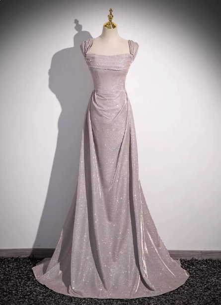 Elegant Light Gray-Pink Mermaid Glitter Satin Long Prom Dresses Evening Dresses Secondary image