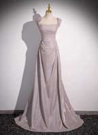 Elegant Light Gray-Pink Mermaid Glitter Satin Long Prom Dresses Evening Dresses