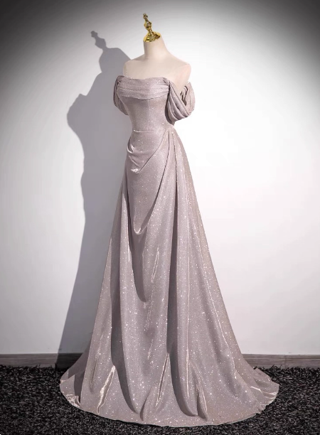 Elegant Light Gray-Pink Mermaid Glitter Satin Long Prom Dresses Evening Dresses