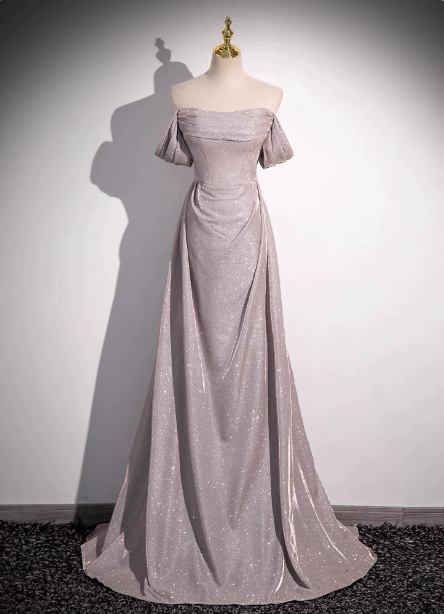 Elegant Light Gray-Pink Mermaid Glitter Satin Long Prom Dresses Evening Dresses Main image