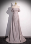 Elegant Light Gray-Pink Mermaid Glitter Satin Long Prom Dresses Evening Dresses