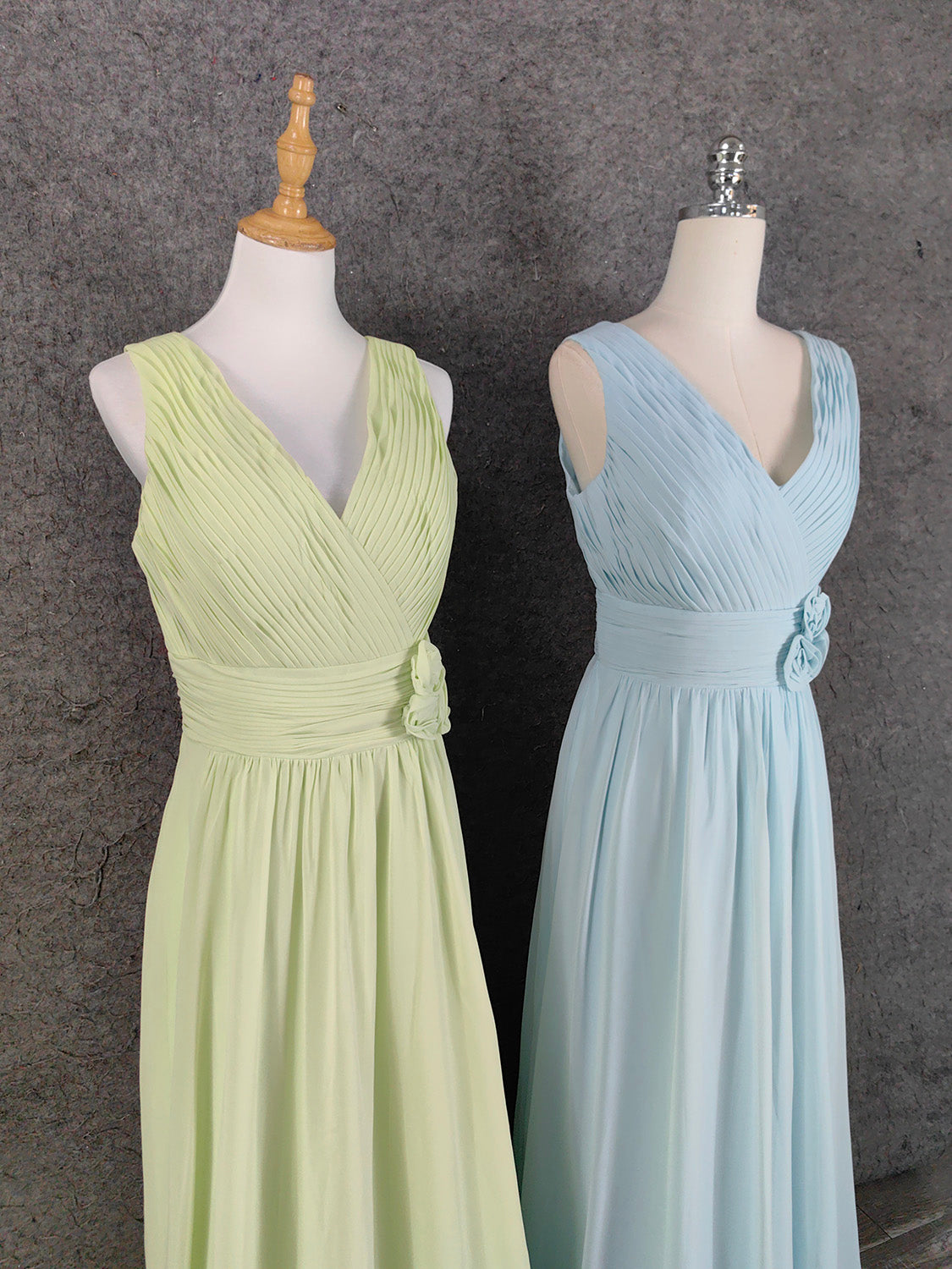 Elegant Light Green A-Line V-Neck Sleeveless Ruffled Chiffon Long Prom Dresses Evening Dresses